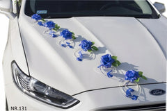 Dekoracja ślubna na samochód Niebieskie Róże + kokardki + przyssawki