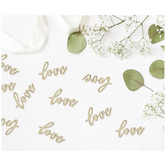 Drewniane konfetti LOVE 6x3 cm – 18 sztuk, naturalne i stylowe!