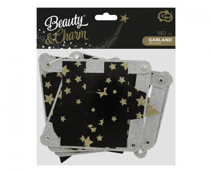 Girlanda “Happy New Year” – złoto-czarna – 180 cm - Party Decorations