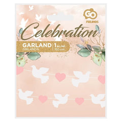 Girlanda papierowa Gołąbki z różowymi serduszkami, 150 cm