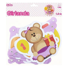 Girlanda papierowa "Moje 1 Urodziny" – biało-różowa dekoracja z motywem misia!