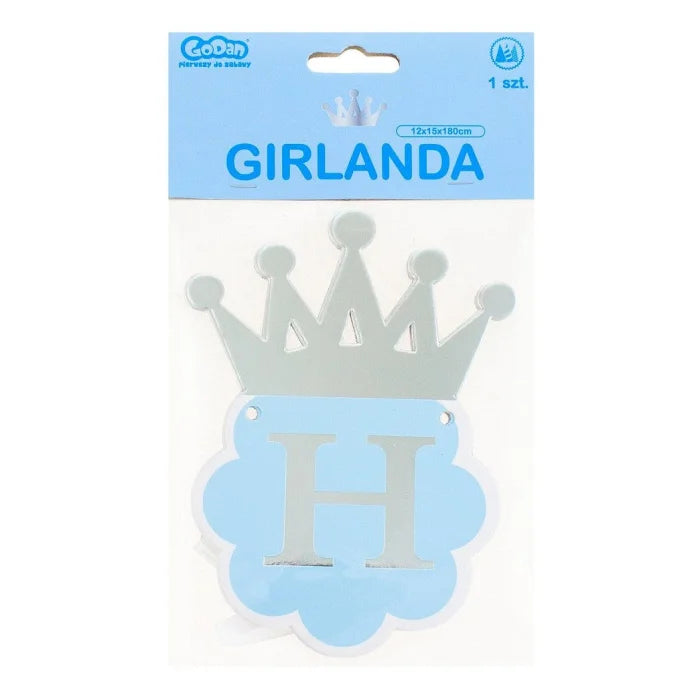 Girlanda urodzinowa KORONA SREBRNA niebieska