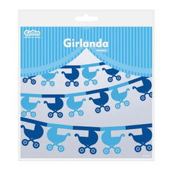 Girlanda "Wózek" – niebieska dekoracja na Baby Shower i przyjęcie powitalne!
