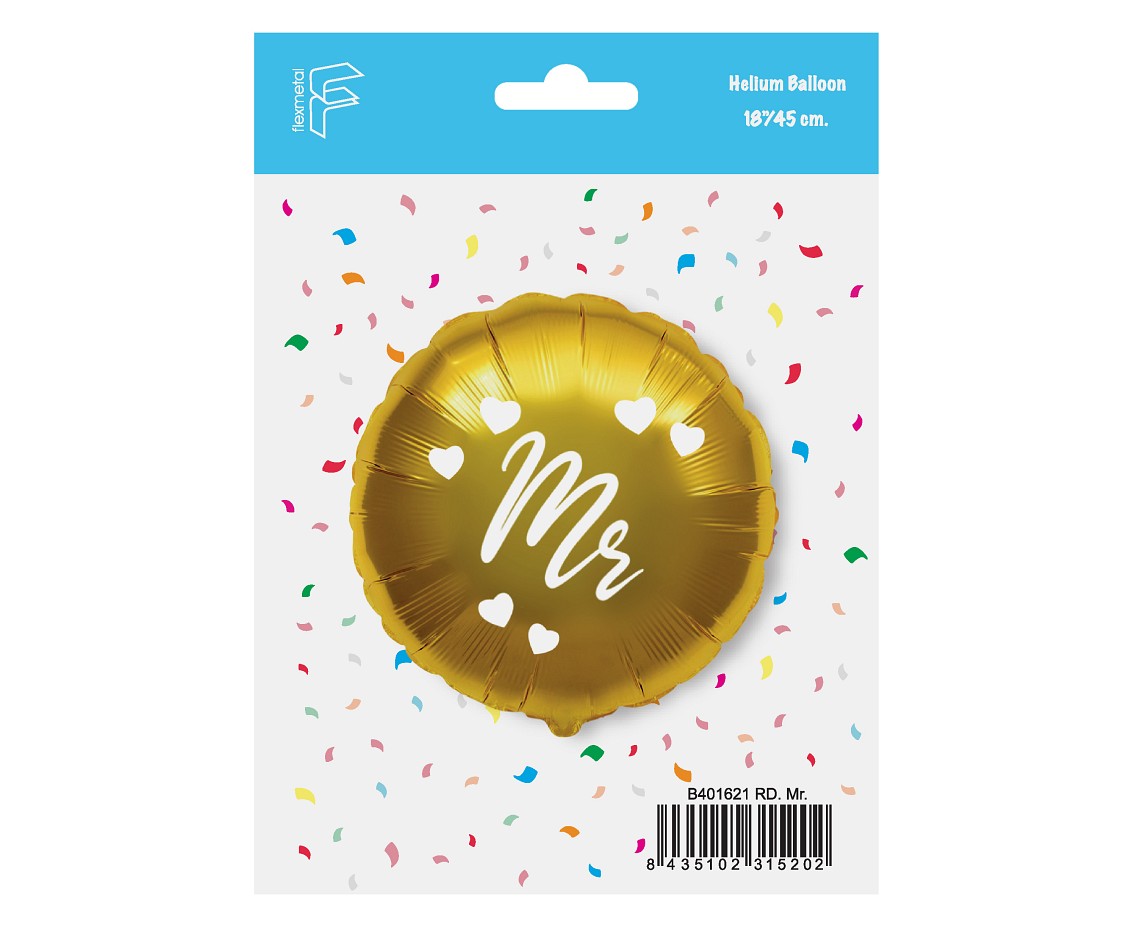 Balon foliowy Mr, złoty, okrągły, FX, 48 cm