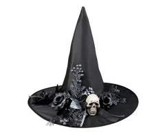 Kapelusz czarownicy z czaszką – czarny - Costume Headwear