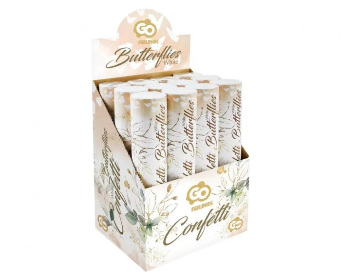 Konfetti motylki białe tuba strzelająca – 30 cm