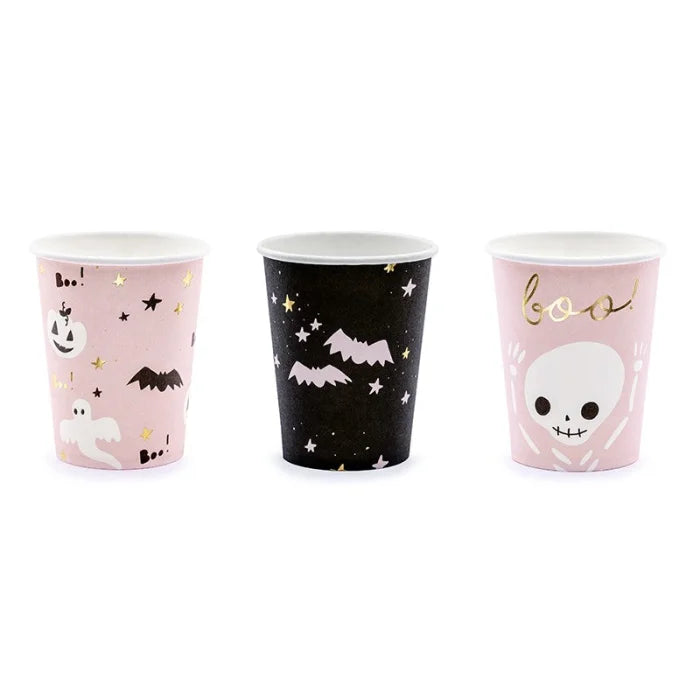 Kubeczki Halloween – Różowo-czarne – 220 ml – 6 sztuk - Disposable Cups