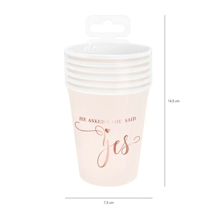 Kubeczki papierowe Wieczór Panieński – różowe z rose gold 220 ml 6 szt. - Disposable Cups