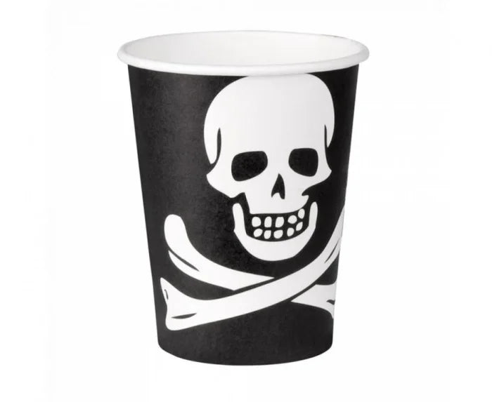 Kubeczki papierowe z czaszką pirata 210 ml – czarne 10 szt. - Disposable Cups