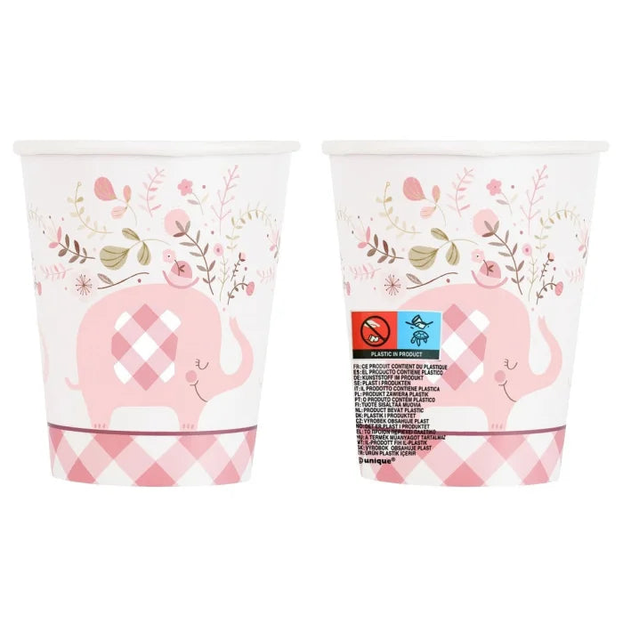 Kubeczki Papierowe z Różowym Słonikiem "Floral Elephant", 266 ml, 8 szt. sup label