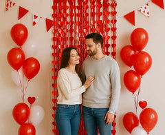 Kurtyna dekoracyjna w kształcie czerwonych serc – metaliczna 100 × 200 cm - Party Decorations