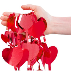 Kurtyna Dekoracyjna w Kształcie Czerwonych Serc – Metaliczna Czerwona, 100 x 200 cm