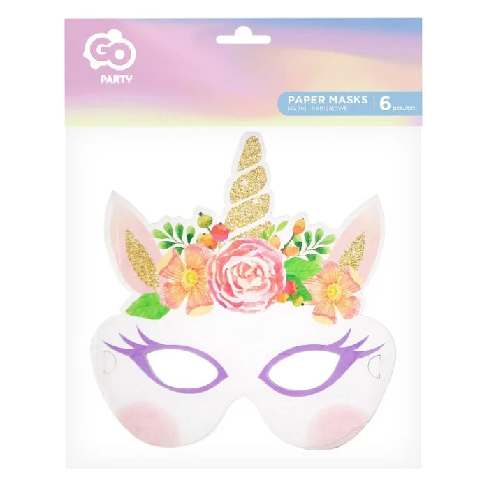 Maski Papierowe Jednorożec – 6 szt.