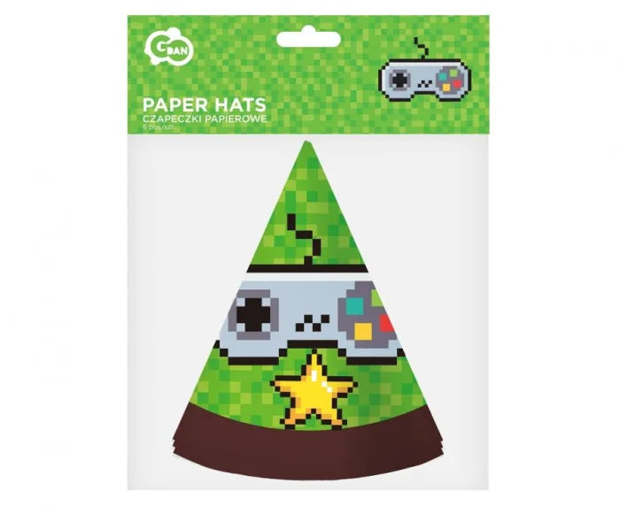 Papierowe Czapeczki Urodzinowe – Gaming Party 6 szt.