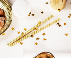 Papierowe rurki (słomki) ze złotymi szlaczkami – 197 mm 12 szt. - Party Supplies
