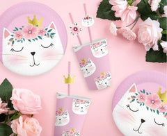 Papierowe słomki „Kotek Party” – różowo-złote (6 szt.)