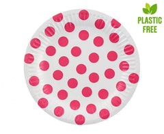 Papierowe talerzyki w groszki – magenta 18 cm 6 szt.