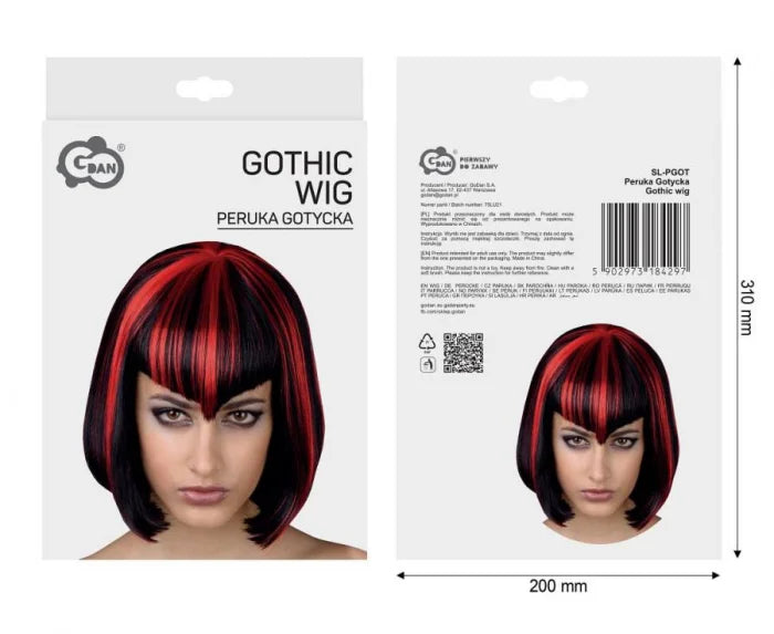 Peruka Gotycka czarno-czerwona krótka – uniwersalny rozmiar - Costume Wigs
