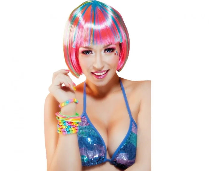 Peruka tęczowa disco – różowo zielono niebieska uniwersalna Costume Wigs