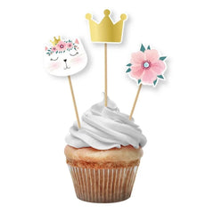 Piki Party "Kotek" – Zestaw 6 Sztuk, 11 cm – Białe, Złote i Różowe Dekoracje na Torty