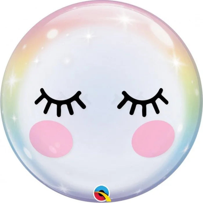 Przezroczysty Balon Foliowy Bubble 22” – Emoji z Rzęsami i Rumieńcami 🎈😍