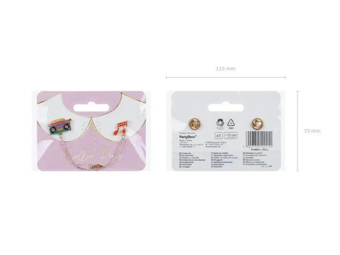Przypinka na kołnierzyk „Radio” z łańcuszkiem – mix kolorów 13,5 cm - Costume Accessories