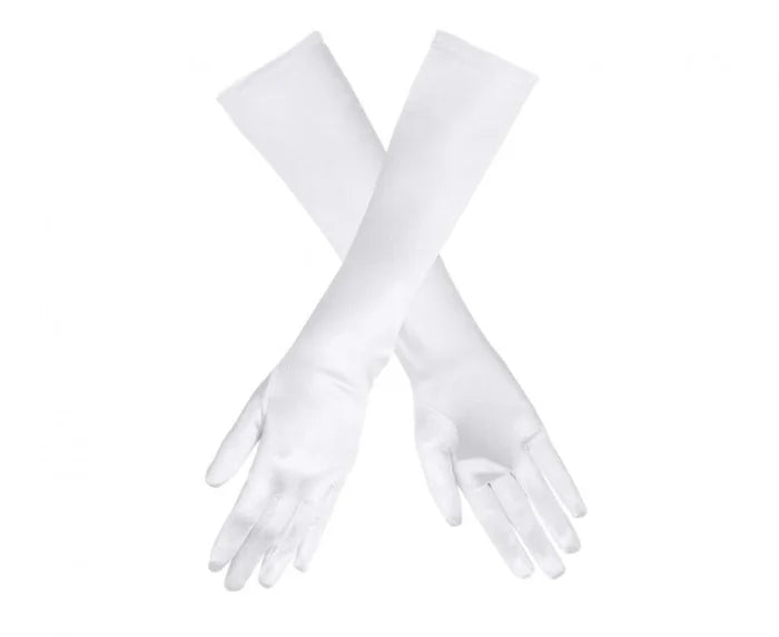 Rękawiczki satynowe „Wieczorowe” – 40 cm perłowe