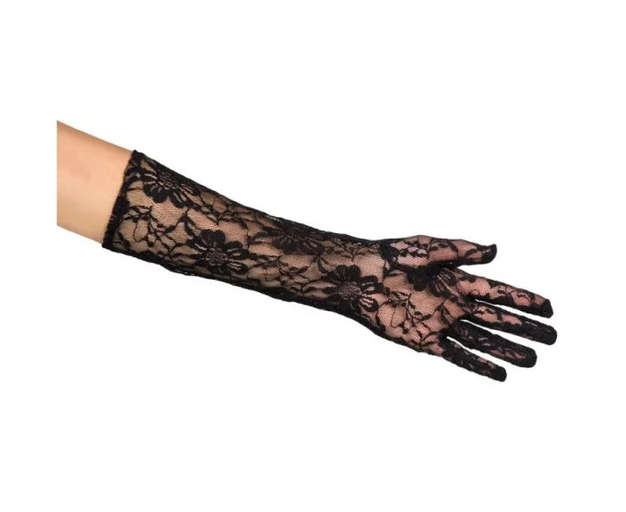 Rękawiczki wieczorowe koronkowe czarne – elegancki dodatek do kostiumu i stylizacji - Costume Accessories