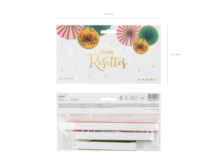 Rozety dekoracyjne – mix kolorów 26–43 cm (1 op. / 3 szt.) - Party Decorations