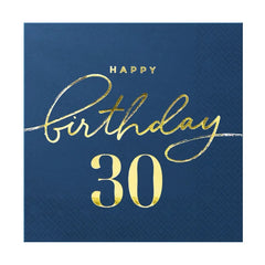 Serwetki Happy Birthday granatowe – 10 szt. 33 × 33 cm (warianty: 18 / 30 / 40 / 50 / 60) - Happy Birthday 30 - Napkins