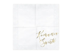 Serwetki „Komunia Święta” – Białe ze Złotym Napisem 33x33 cm