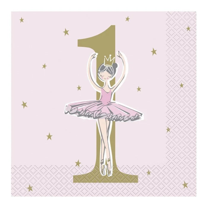 Serwetki Papierowe na Roczek Dziewczynki – Ballerina 1st Birthday 16 szt.