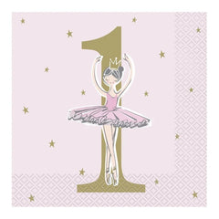 Serwetki Papierowe na Roczek Dziewczynki – Ballerina 1st Birthday 16 szt.