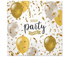 Serwetki papierowe z nadrukiem balonów i napisem „Best Party Ever” – 33 x 33 cm