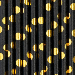 Słomki czarne w złote kropki 10szt.