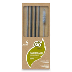 Słomki METALOWE srebrne, PROSTE, 4 szt. + szczoteczka