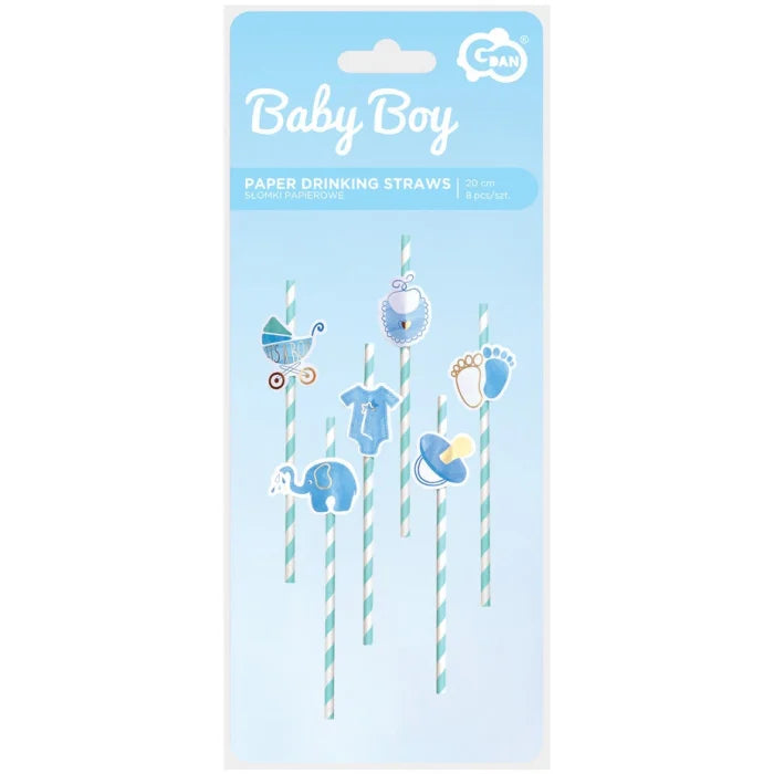 Słomki papierowe B&G Baby Boy, jasnoniebieskie, 20 cm, 8 szt. – eleganckie i ekologiczne!