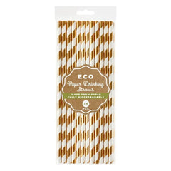 Słomki papierowe różowozłote paski, 6x197mm / 24 szt. błyszczący wzór