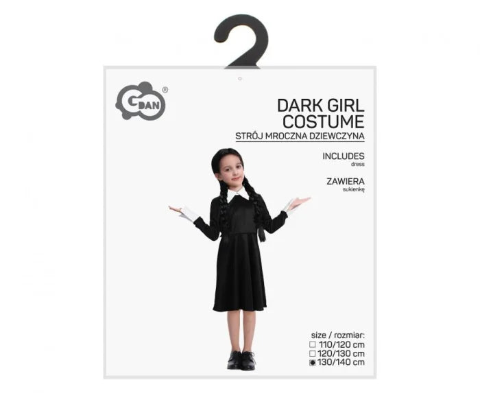 Strój dla dzieci Wednesday Addams – czarna sukienka z kołnierzem rozm. 110/120 130/140 cm - Costumes