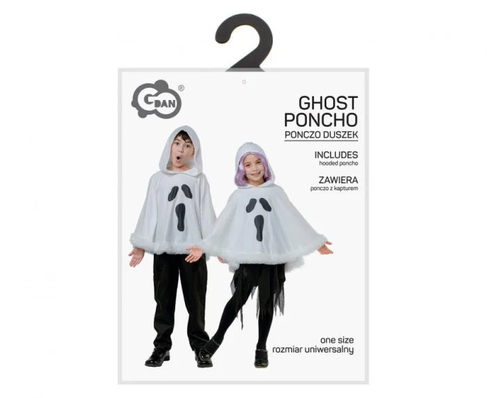Strój duszka dla dzieci – białe ponczo z kapturem uniwersalne - Costumes