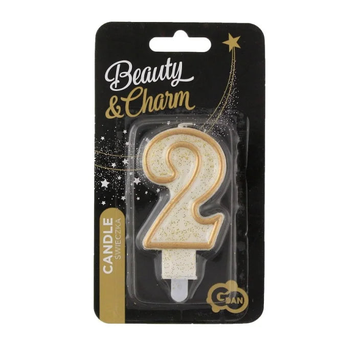Świeczka CYFRA 2 urodziny, złoty kontur