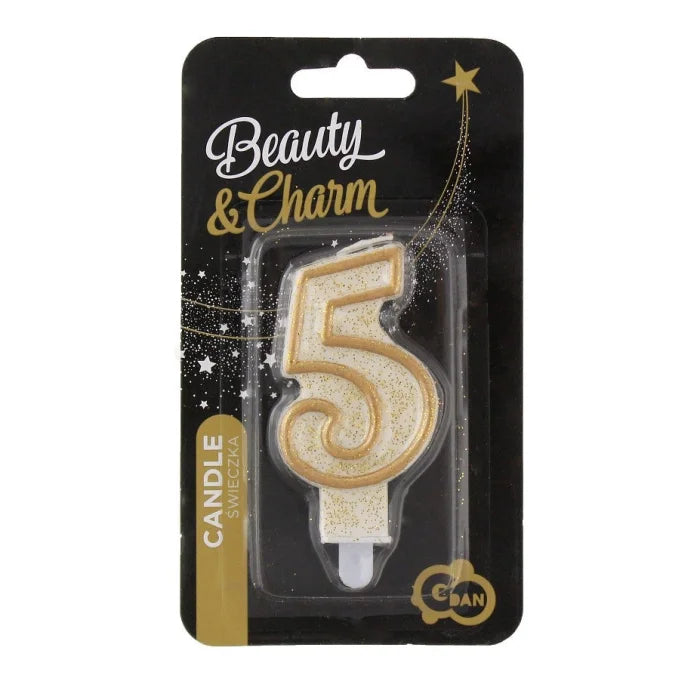 Świeczka CYFRA 5 urodziny, złoty kontur