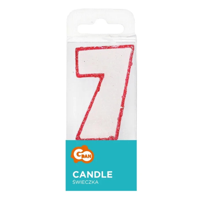 Świeczka cyfra 7 urodziny, CZERWONA brokat