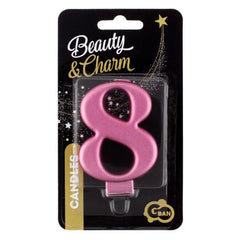 Świeczka Cyfra 8 Urodziny, Metalik Różowa, 8 cm