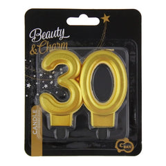 Świeczka liczba 30 URODZINY, złota, metaliczna, B&C, 8 cm