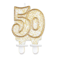 Świeczka Liczba 50 Urodziny, Złoty Kontur, 8 cm