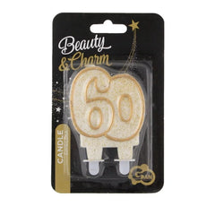 Świeczka liczba 60 urodziny, złoty kontur