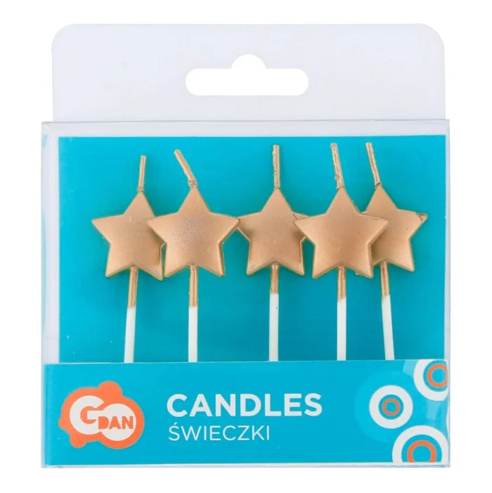 Świeczki pikery GWIAZDKI, metaliczne różowe złoto, 5 szt., wysokość 6,5 cm