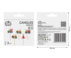 Świeczki tortowe „Plac Budowy” – kolorowe pikery z pojazdami budowlanymi (5 szt.)