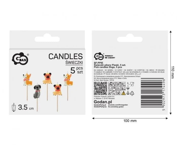 Świeczki tortowe „Słodkie Pieski” – kolorowe pikery z uroczymi psiakami (5 szt.)